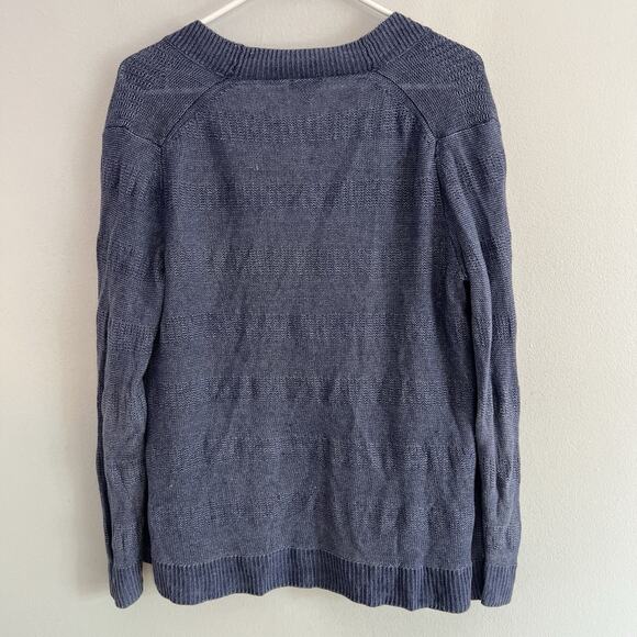 Talbots Womens Linen Knit Cardigan Open Front Sz L Beach Travel Lightweight Blue - Picture 9 of 10
